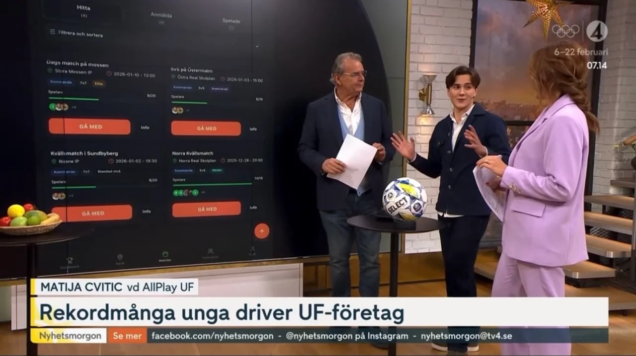 Matija presenterar AllPlay i Nyhetsmorgon på TV4.