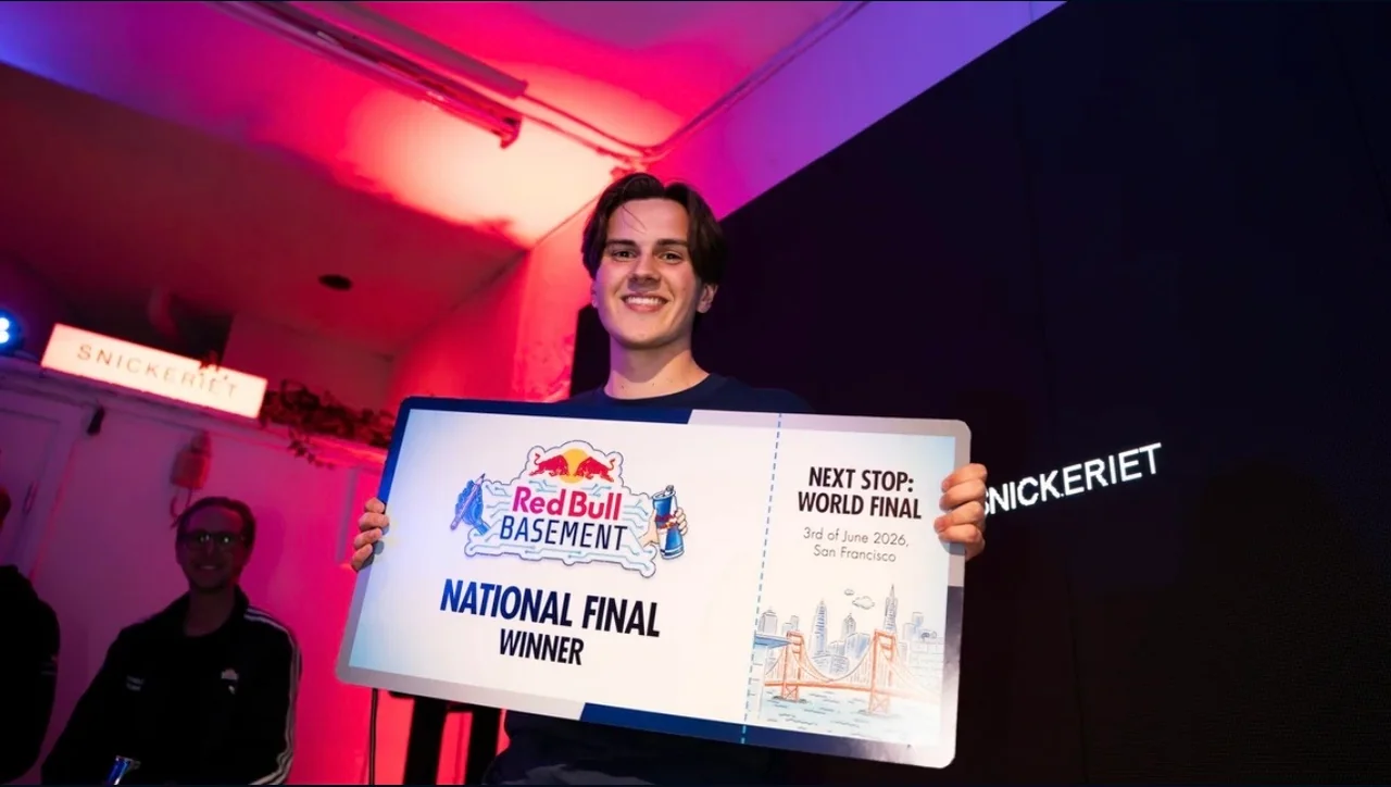 Matija efter vinsten i Red Bull Basement. Foto: Isak Tell / SN.